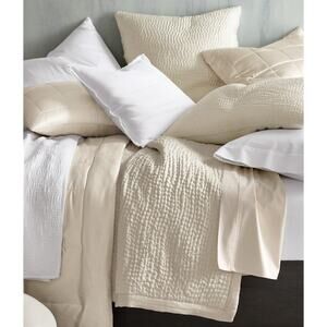 EILEEN FISHER Waves-Washed Silk Queen Quilt Bedspread & 2 Pillow Shams in Cream